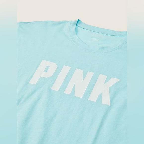 VS PINK Blue Breeze Classic White Logo Long Sleeve Campus Tee Oversized XL NEW - Picture 5 of 9